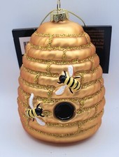 NEW Christmas Ornament by Robert Stanley Gold Glass Honey Bee Keeper Beehive 4