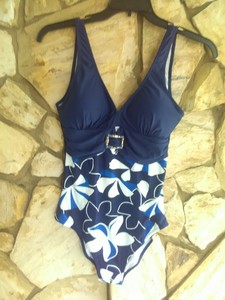 blue and white floral swimsuit