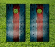 Metallic Blue Red Rivets Cornhole Board Game Decal Wrap Laminated Bag Grunge USA