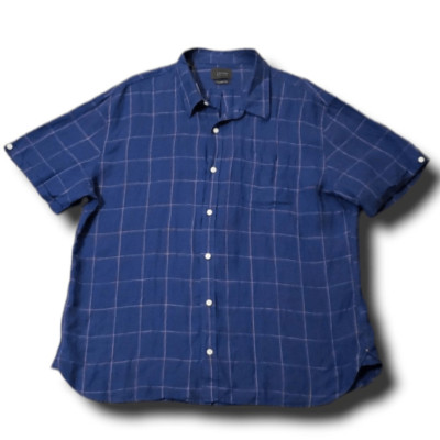 Jachs Mens Antillies Short Sleeve Linen Shirt Navy Button Up Size XXL NEW