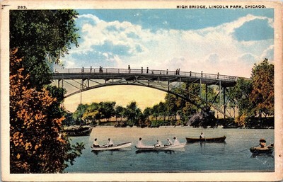 High Bridge Lincoln Park Chicago Illinois Boats Fall Autumn Memorial Postcard