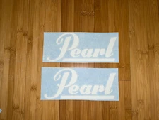 Pearl Drums Logo 8” Wide  (set Of 2) White Vinyl Decal Sticker - BOGO Music