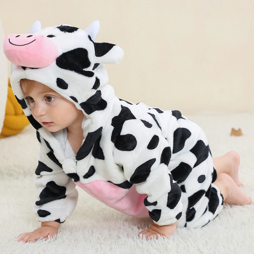 Lindo Disfraz de Vaca para Bebé Niño Pequeño para Bebé Niños Niñas Niños Halloween Animal Mameluco Foto 4 de 4