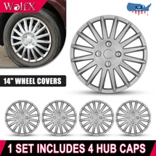 14-Inch Set of 4 Wheel Covers Snap On Full Hub Caps fit R14 Tire & Steel Rim