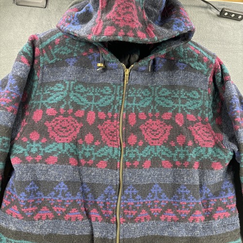 Vintage Woolrich Blanket Jacket Floral Aztec Roses Size Medium Full Zip - Picture 2 of 10