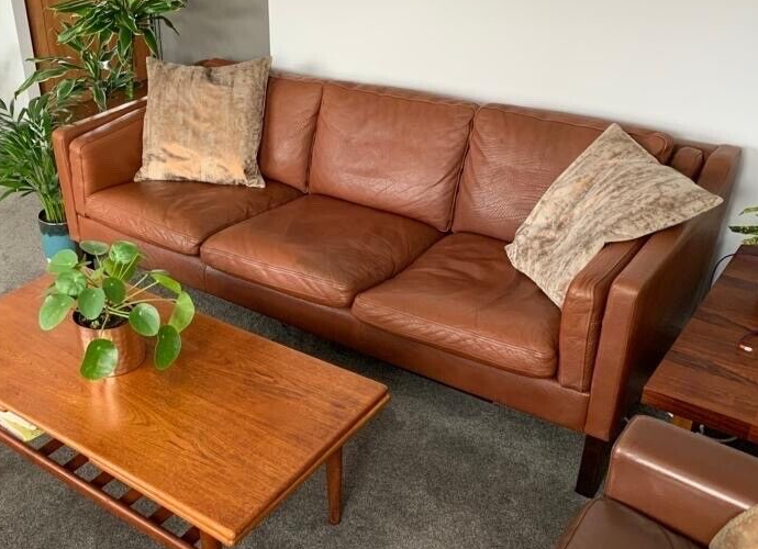 Vintage 1960s Danish Mogens Hansen 3 Seater Tan Brown Leather Sofa eBay