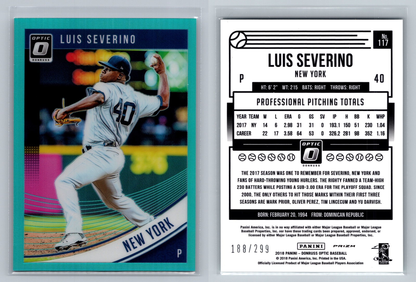 2018 Donruss Optic #117 Luis Severino Aqua #/299