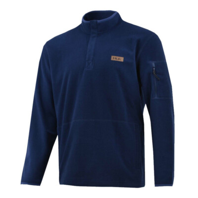 HUK Mens Performance Fishing Channel Pop Over Fleece Jacket Navy Blue Size M $90