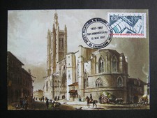 CARTE POSTALE FRANCE 1997 EGLISE ST JEAN D'AMBERT AVEC TIMBRE CENTRE POMPIDOU