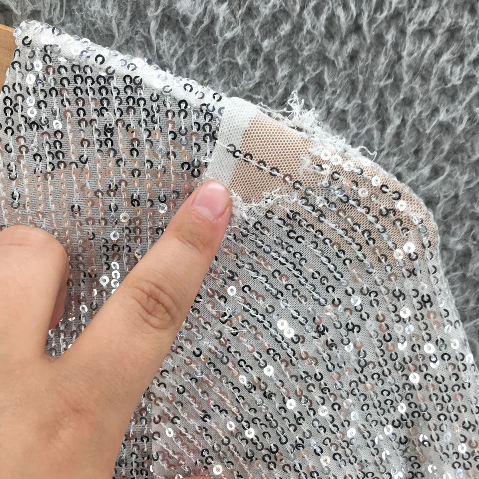 Tahari 气球袖衬衫上衣女式 S 银色亮片领带前后拉链派对 — 第 3/4 张图片