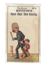 c1890 Victorian Trade Card Button & Ottley, Raven Gloss "The Arrest" #4