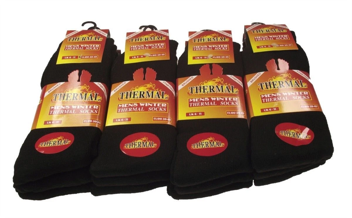 12 Pairs Mens Black Thermal brushed inside Thick Warm Work Boot Socks Size 6-11