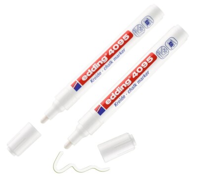 2 x Edding Kreidemarker 4095 Kreidestift Fenster Sprühkreide, weiß, 2-3 mm