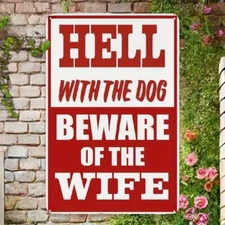 Funny 'Beware of the Wife' Tin Metal Signs 8x12 Inches – Humorous Home Decor for