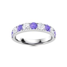 Sterling Silver 925 Tanzanite Brilliant-Cut Round 3.00mm Half Eternity Band Ring