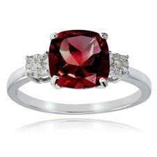 Sterling Silver Created Ruby and Diamond Accent Cushion-cut  Ring, Size 6