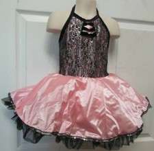 NEW DANCE COSTUME TAP LACE SATIN PINK BLACK GIRLS ruffled petticoat
