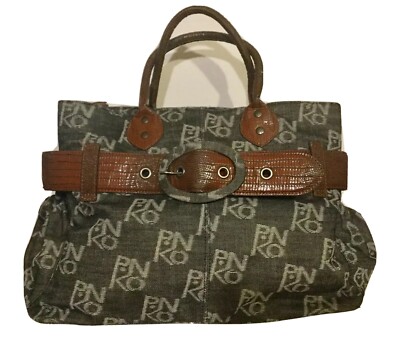 Pinko Denim Satchel  Signature Tote Belted Tote Bag