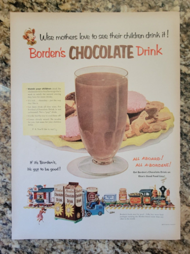 1953 Borden's CHOCOLATE Drink Ad - Wise Mothers love to see their kids drink it! - 第 1/1 張圖片