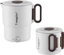 Portable Electric Kettle,Dual Voltage 110V/220V, Stainless White/brown 