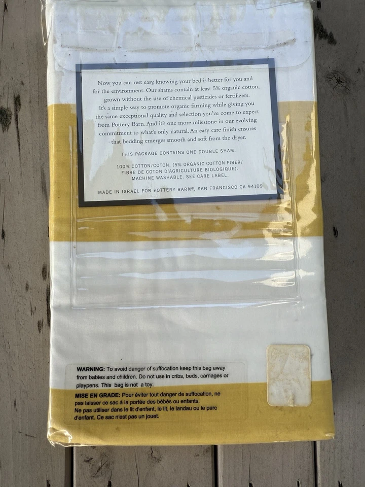 Almohada doble Pottery Barn clásica a rayas amarilla y blanca falsa nueva 20x50 Foto 3 de 4