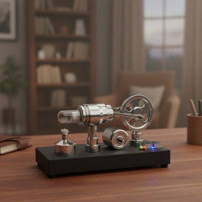 Educational Hot Air Stirling Engine with Colorful LED - Silver Functionality