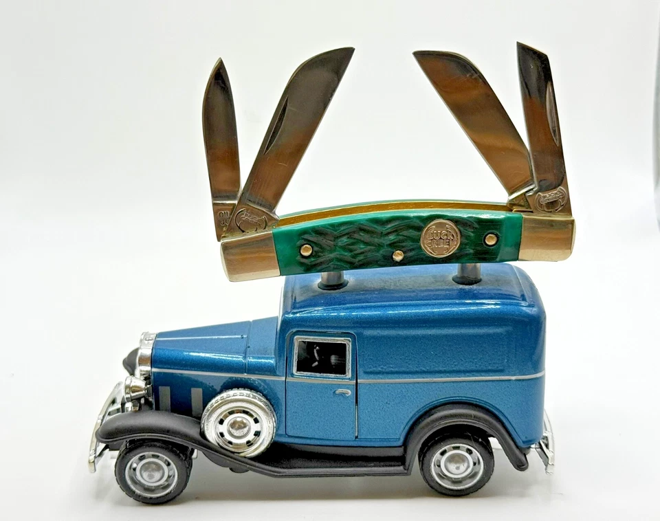 Buck Creek Bobcat Green Pick Bone acero inoxidable 4 hojas con carro de exhibición Foto 3 de 4