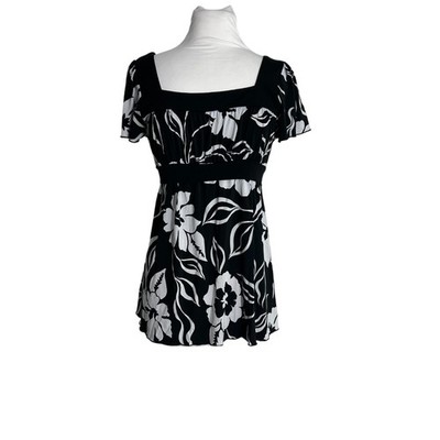 Vintage Moa Moa Y2K Blouse Shirt Size Large Black White Floral Tie Back