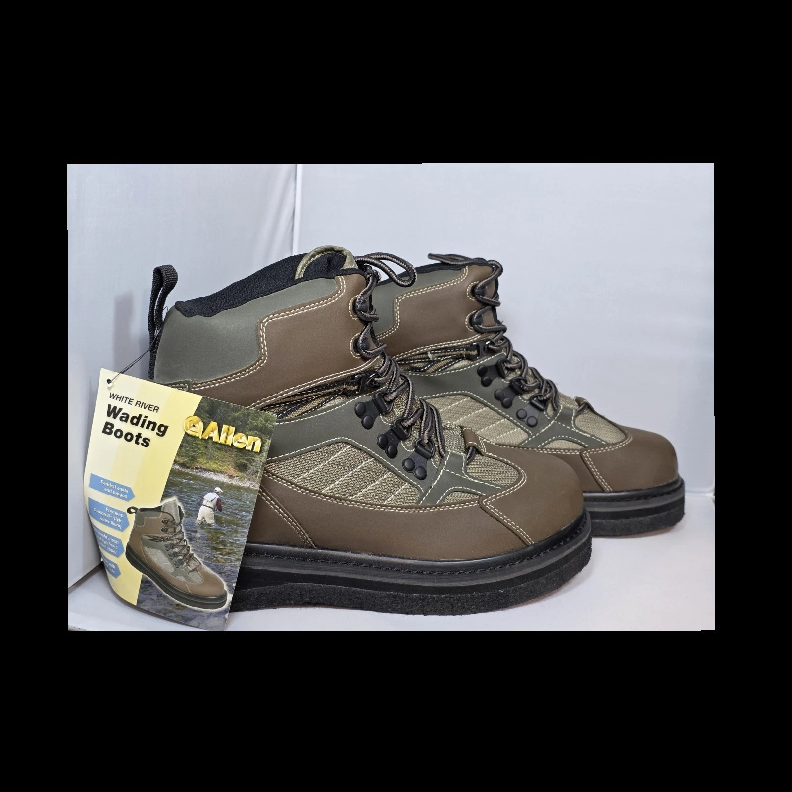 ALLEN Big Horn Wading Gold Stream Fly Fishing Brown Boots Mens New With Tags