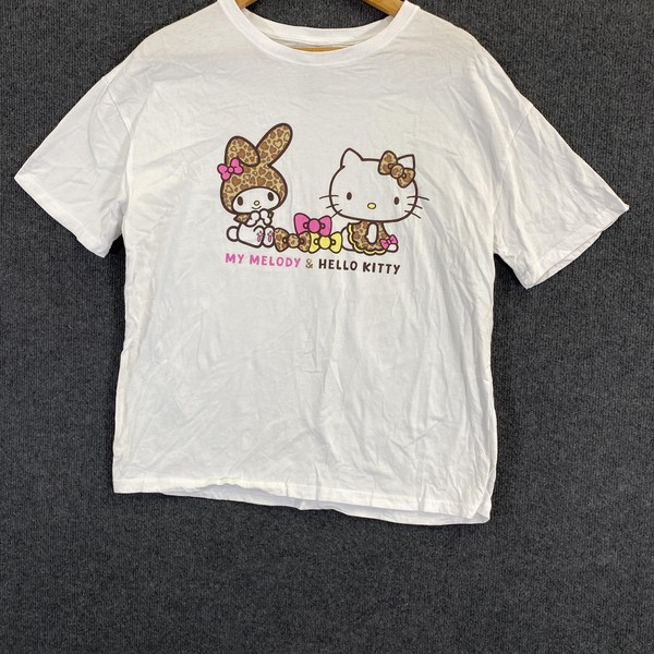 Hello Kitty Shirt Womens 12 White My Melody Sanrio Leopard Graphic Tee Cartoon
