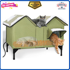 Large Heated Outdoor Cat House Elevated Insulated Waterproof Shelter with Pad