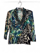Cache Beaded Jeweled Animal Floral Print Top Size M