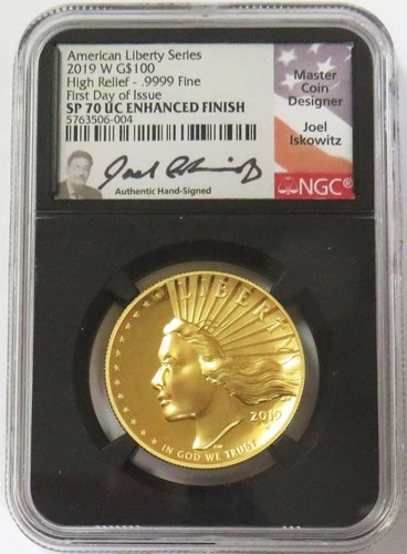 2019 W GOLD $100 ISKOWITZ ENHANCED 1oz LIBERTY NGC SP 70 ULTRA CAMEO FDOI