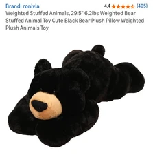 Ronivia Weighted Black Bear Plush Pillow Toy 6.2lbs
