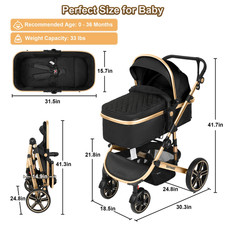 Baby Stroller Foldable Aluminum Alloy Stroller wReversible Travel Stroller