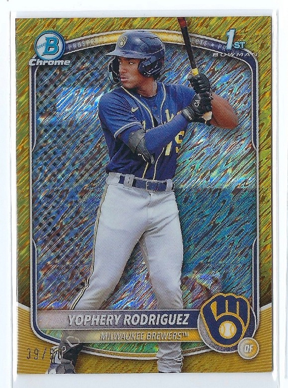 2025 Bowman YOPHERY RODRIGUEZ 1st Chrome Gold Shimmer Refractor 39/50 Brewers