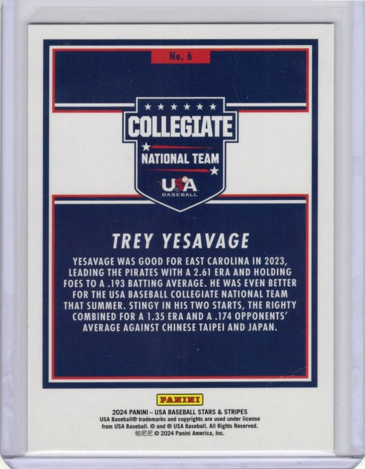 TREY YESAVAGE - 2024 Panini Estados Unidos Estrellas y Rayas #6 Foto 2 de 2