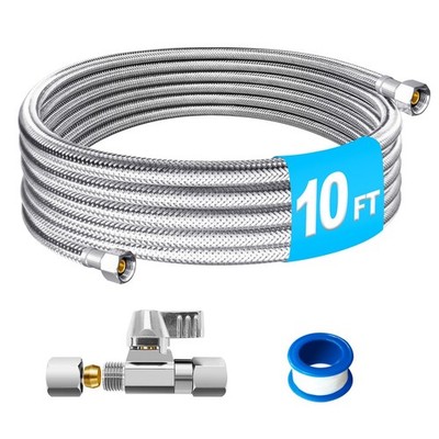 Refrigerator Water Line Kit - 10FT Stainless Steel Braided Ice Maker Water Li...