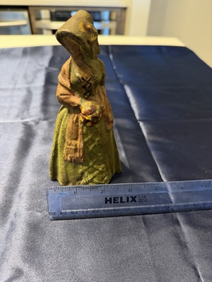 #ad #ad Antique Cast Iron HEAVY DOOR STOP VICTORIAN LADY IN DRESS AND HAT Painted Cast $275.00