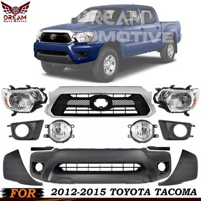Front Bumper Cover Paintable & Headlights Kit For 2012-2015 Toyota Tacoma