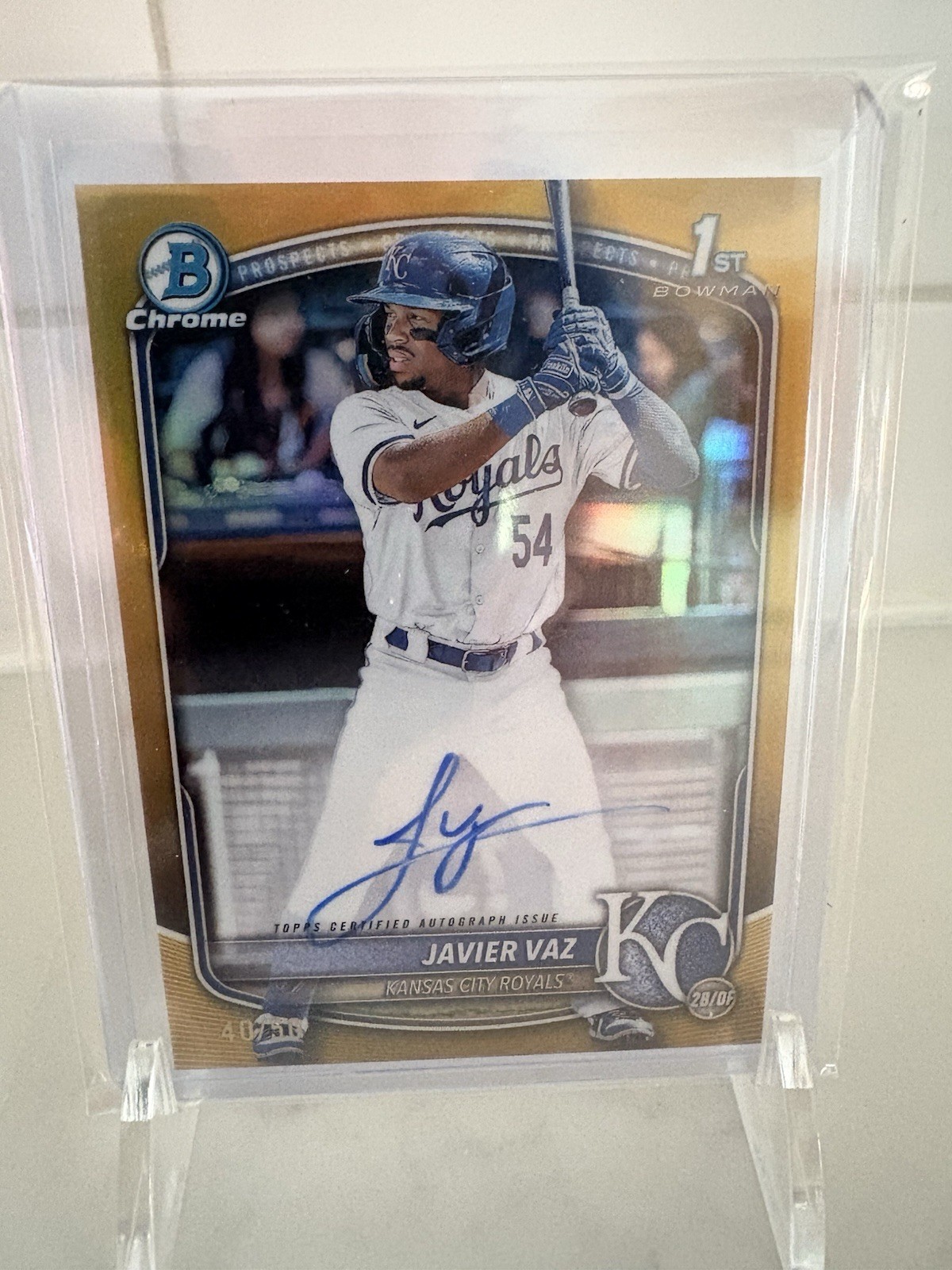 2025 Bowman Javier Vaz 1st Chrome Auto True Gold /50 Royals