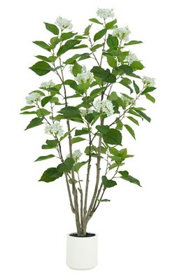 5ft Artificial Hydrangea Tree in Decorative Planter Faux White Flowers Fake P...