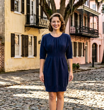 QI blue pure cashmere dress soft cozy keyhole XS