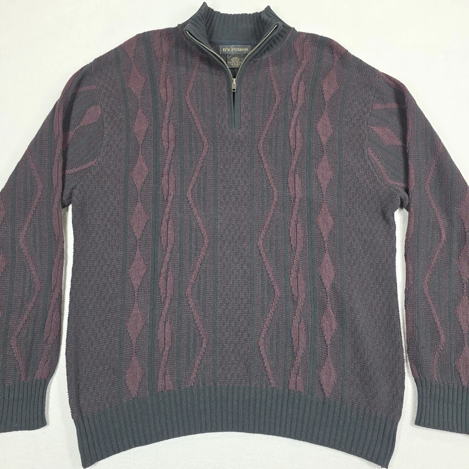 Vintage FX Fusion 3D Quarter Zip Sweater Knit Mens XL Biggie Coogi Style Hip Hop - Image 4 of 4
