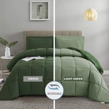 3pc Green Queen Size Comforter Set - All Season Reversible Down- Soft Fluffy