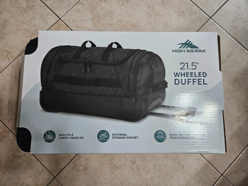 High Sierra Black 21.5” Wheeled Duffel Bag Drop Bottom Black Carry On Bag - Image 2 of 4