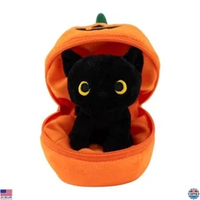 Plushland 6" Halloween Plush Toys - Zip-Up Pumpkin with Black Cat, Bat & Ghost