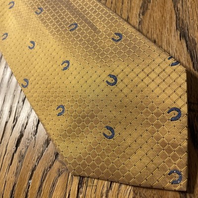 Vintage EUC Longchamp Paris Woven Horseshoe Theme Silk Tie Necktie Made In Italy