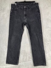 Levis 505 Jeans Mens 38x32 38x30 Black Denim Regular Fit Straight Leg Faded