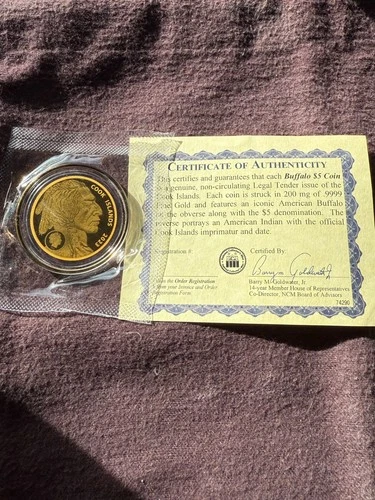 2023 Cook Islands * U.S Indian Head Chef  & Buffalo 5$ .999 Gold Coin * BU * COA
